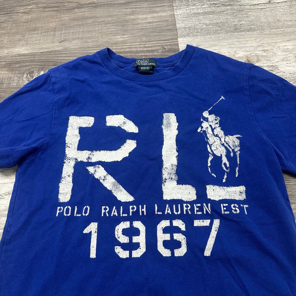 Vintage 90s‎ Polo Ralph Lauren RL 1967 Blue Boys M (10-12) Pony Graphic T-Shirt